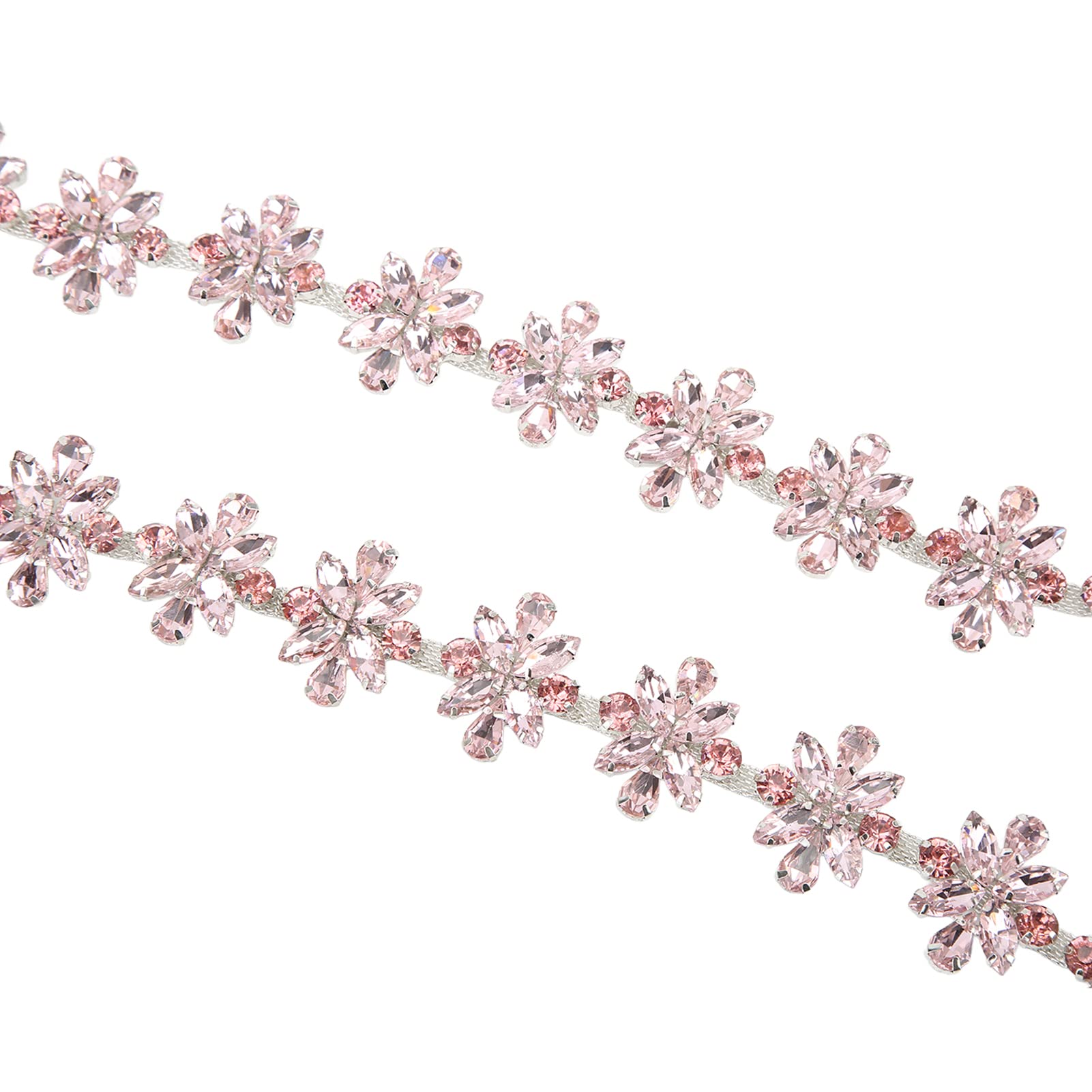 Catena di Strass, 1 Iarda 3,5 Cm di Larghezza Fiore Lucido Abbigliamento Decorazione Strass Catena Diamantata Per Abiti da Sposa, Collane(Rosa)