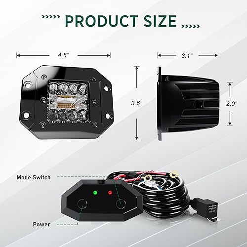 Miniatura 2 de ASLONG 2 cápsulas LED de montaje empotrado de 5 pulgadas, 6 modos ámbarblanco, luces antiniebla estroboscópicas intermitentes, luces antiniebla para