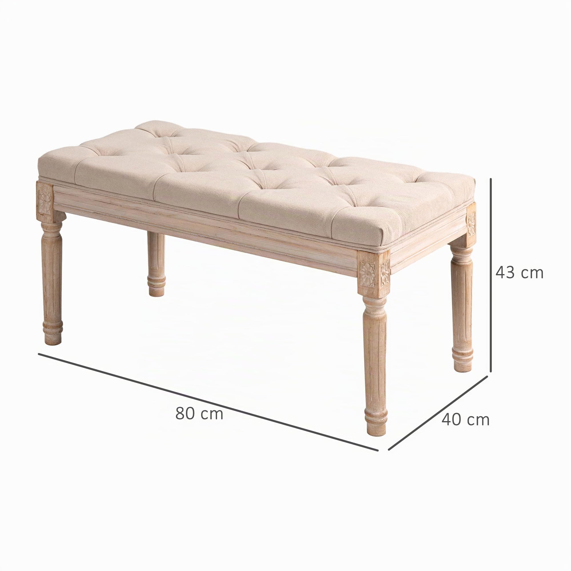 HOMCOM Polsterbank Sitzbank mit Knöpfen Leinenoptik 80x40x43cm Beige