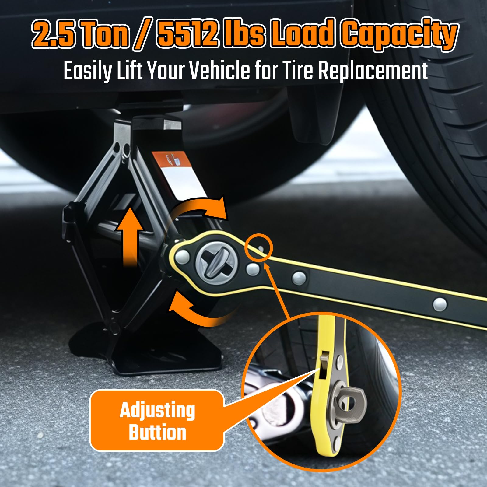 Scissor Jack Car Jack Kit, 2.5 Ton (5512 lbs) Tire Jack with Lug Wrench, Portable Emergency Spare Tire Changing Repair Kit, Scissor Jack Kit, Universal Vehicle Scissor Lift Jacks for SUV