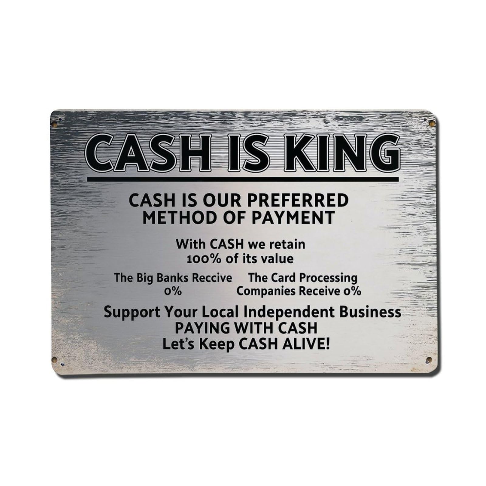 Cash Is King Sign Pattern Print Metal Tin Sign Plaque