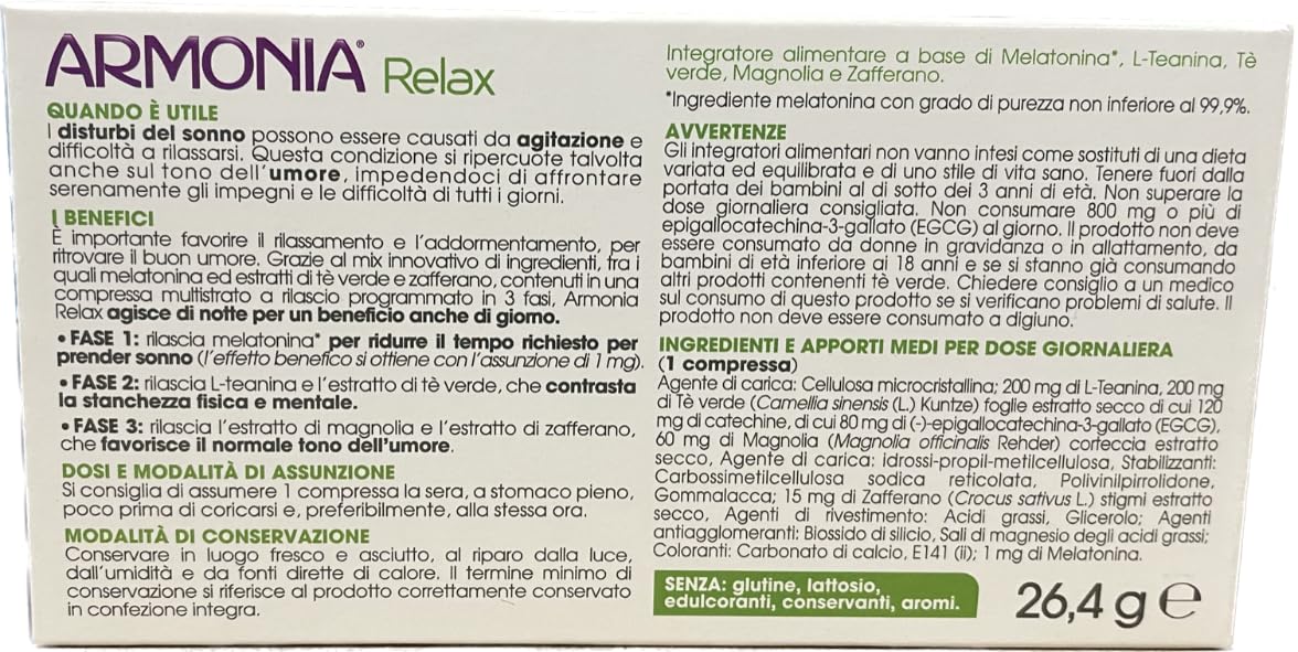 NATHURA Armonia Relax Integratore Alimentare con Melatonina ed Estratti di Origine Naturale - 24 Compresse a Rilascio Programmato