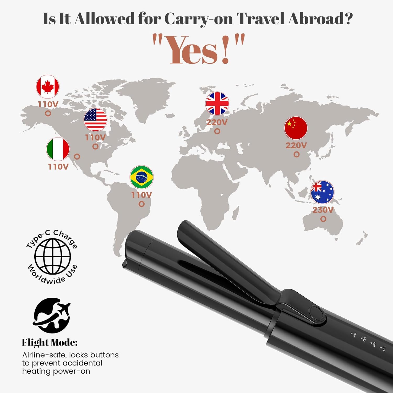 CARESKY® Cordless Curling Iron Brush, Portable Travel Curling Iron with Safety Lock, Rechargeable Heated Round Brush with 200 Million Negative Ions, 1 1/5 inch Battery Hair Curler Brushfor Styles