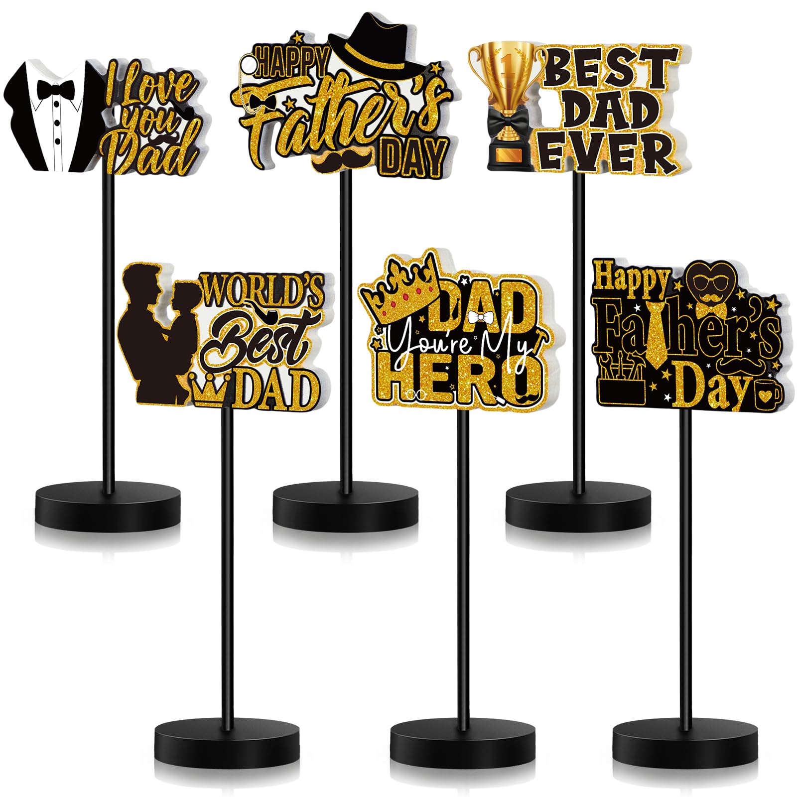 Photo 1 of Yuntau 6 Pcs Father's Day Table Decorations Wooden Happy Father's Table Centerpiece Dad's Day Theme Party Decorations Signs I Love You Dad Toppers Tray Decor for Birthday Party Gift Supplies