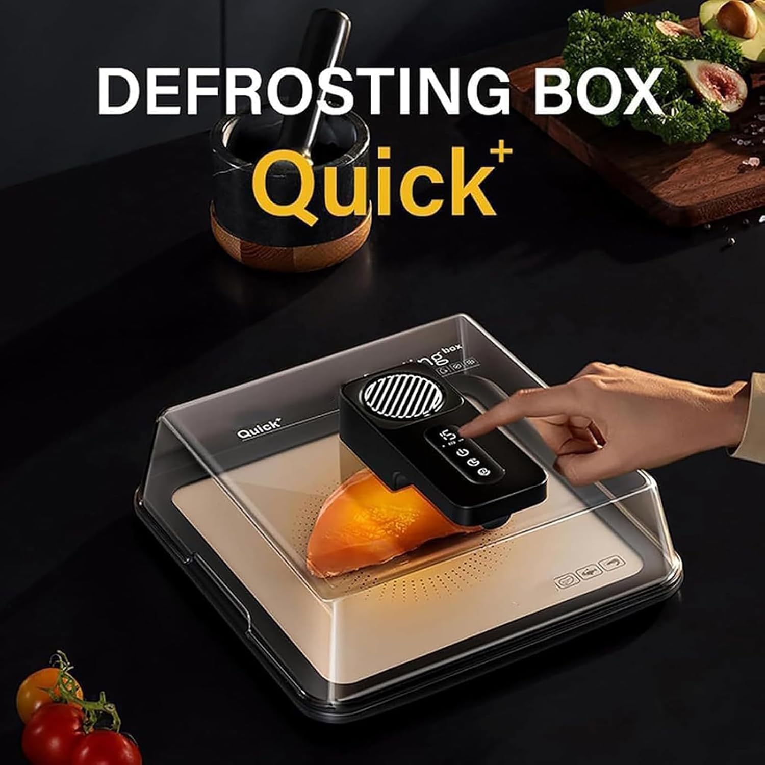 Caja Eléctrica para Descongelar Alimentos, Caja para Descongelar Carne De Gran Capacidad (4,2 L), Descongelación Rápida Y Eficiente En 10 Minutos, con Temporizador Black
