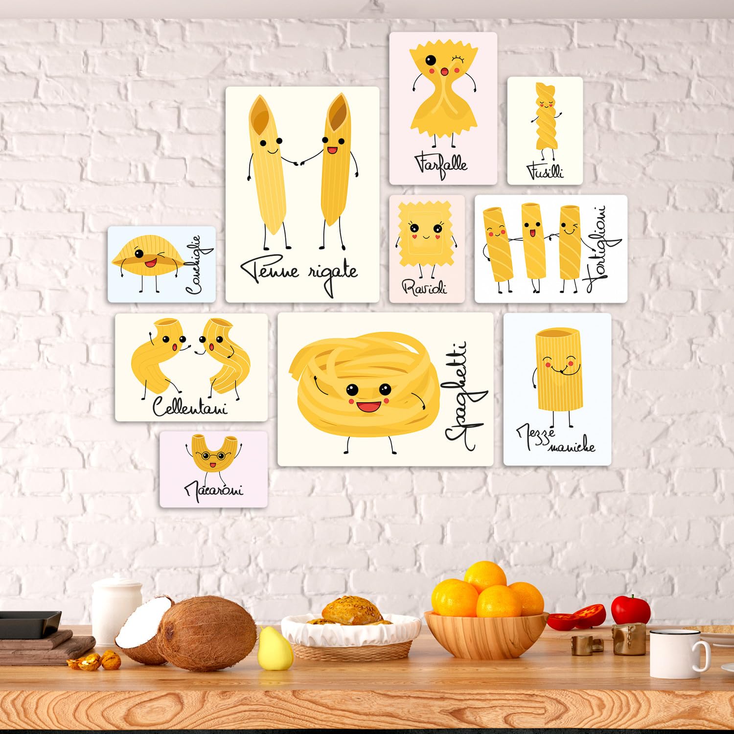 Giallobus - Set 10 Quadri Multi Pannello - Dolce Pasta - Legno MDF - | 2 x 42x29,7cm | 4 x 29,7x21cm | 4 x 21x14,85cm | - Pronti da Appendere - Quadri Moderni per la casa