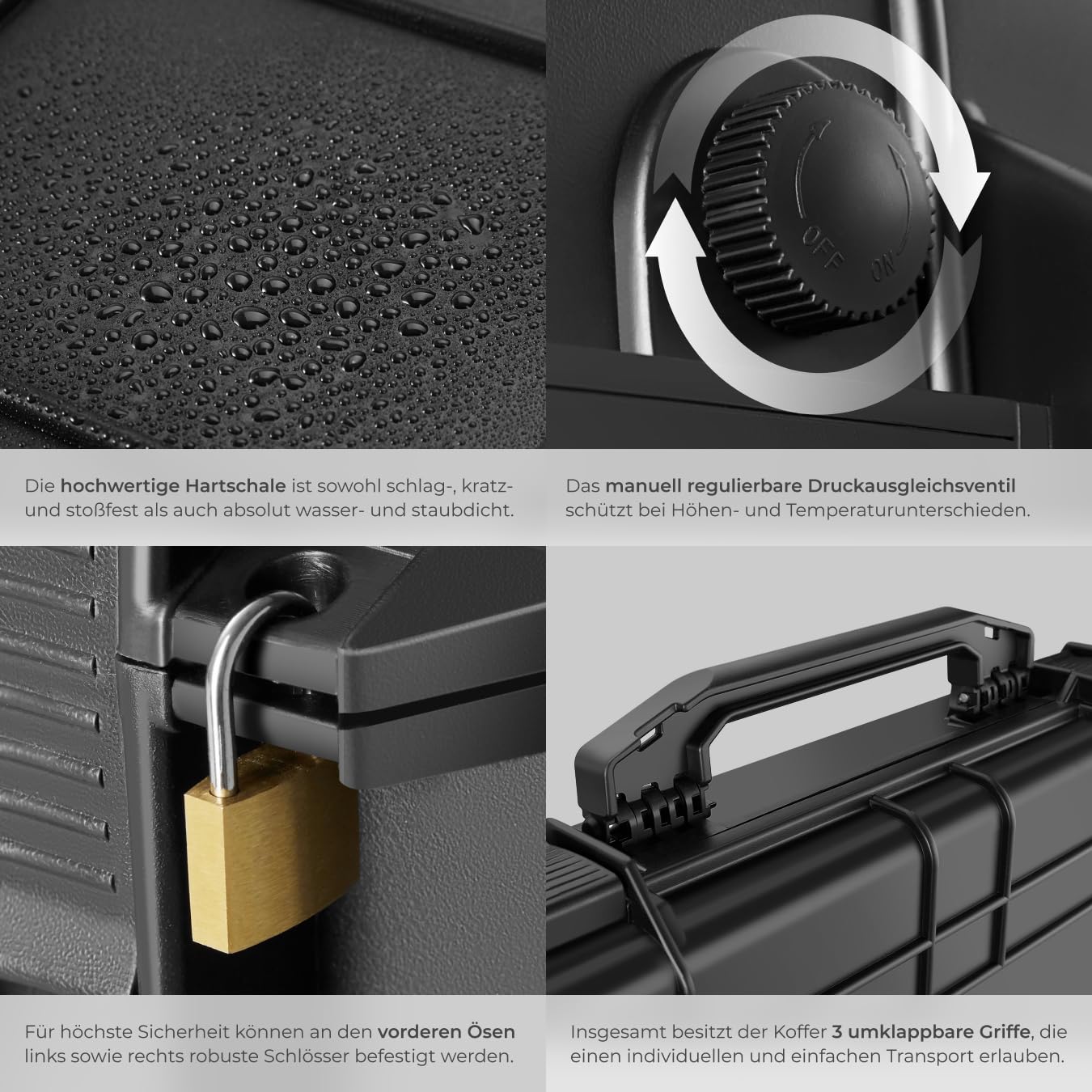 tectake® Gewehrkoffer für Langwaffen, Hardcase Koffer Box leer, Waffenkoffer wasserdicht, mit Würfelschaum, Transportkoffer für Ausrüstung, Airsoft, Pistole oder Luftgewehr 113,5 x 41 x 16 cm