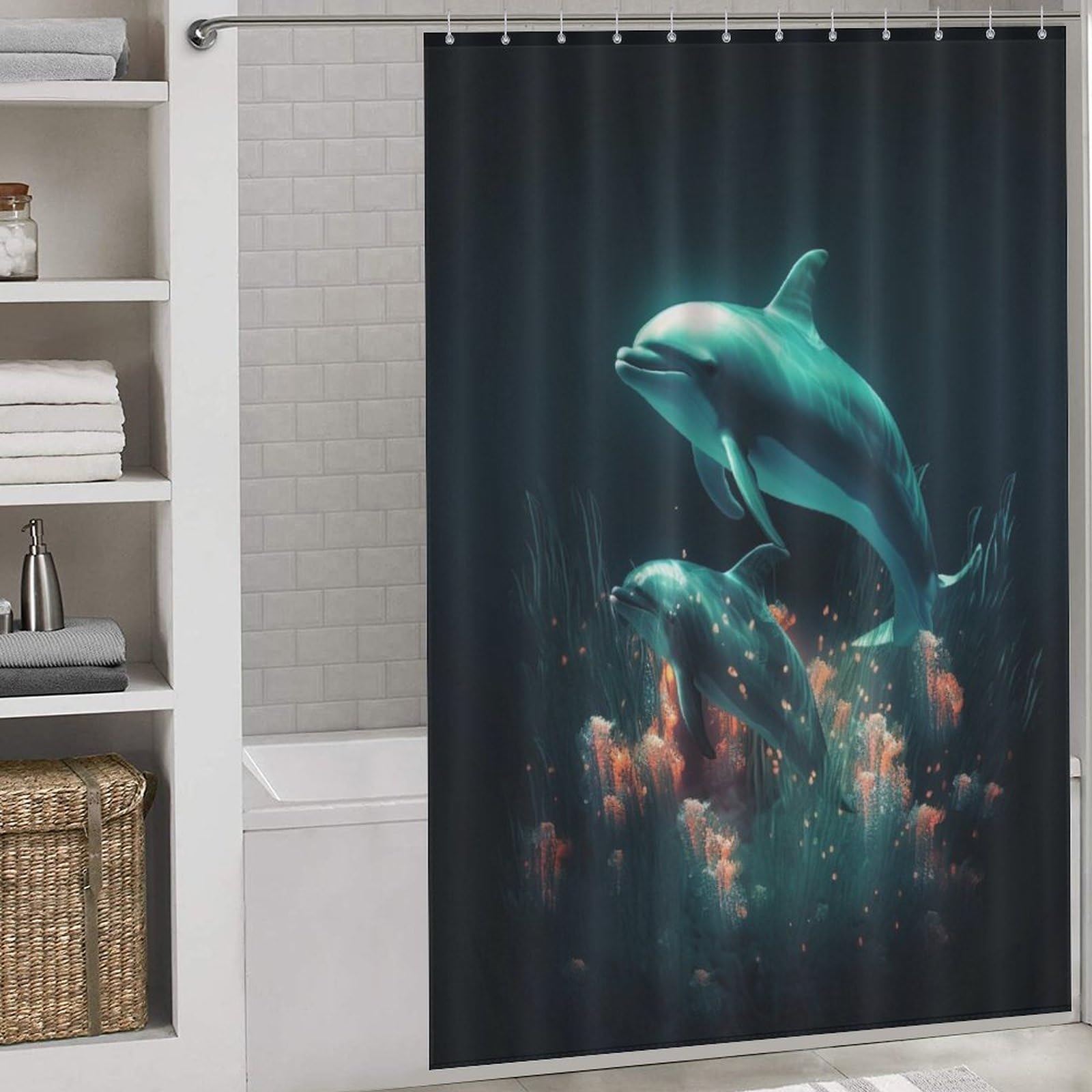 Rideau de douche dauphins en tissu imperméable de 152x183 cm pour la salle de bain