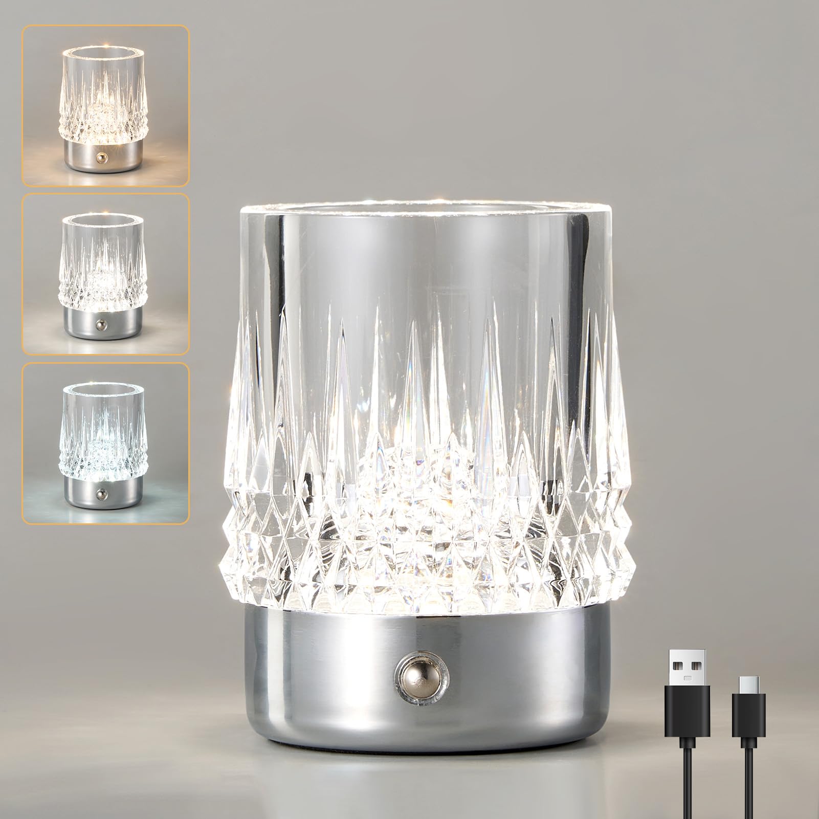 HARPER LIVING Wiederaufladbare Tischlampe, kleine batteriebetriebene Schreibtischlampe, 3 Farben und dimmbare LED-Touch-Lampen, USB-Tischleuchte für Nachttisch, Wohnzimmer, Kinderzimmer, zylindrischer
