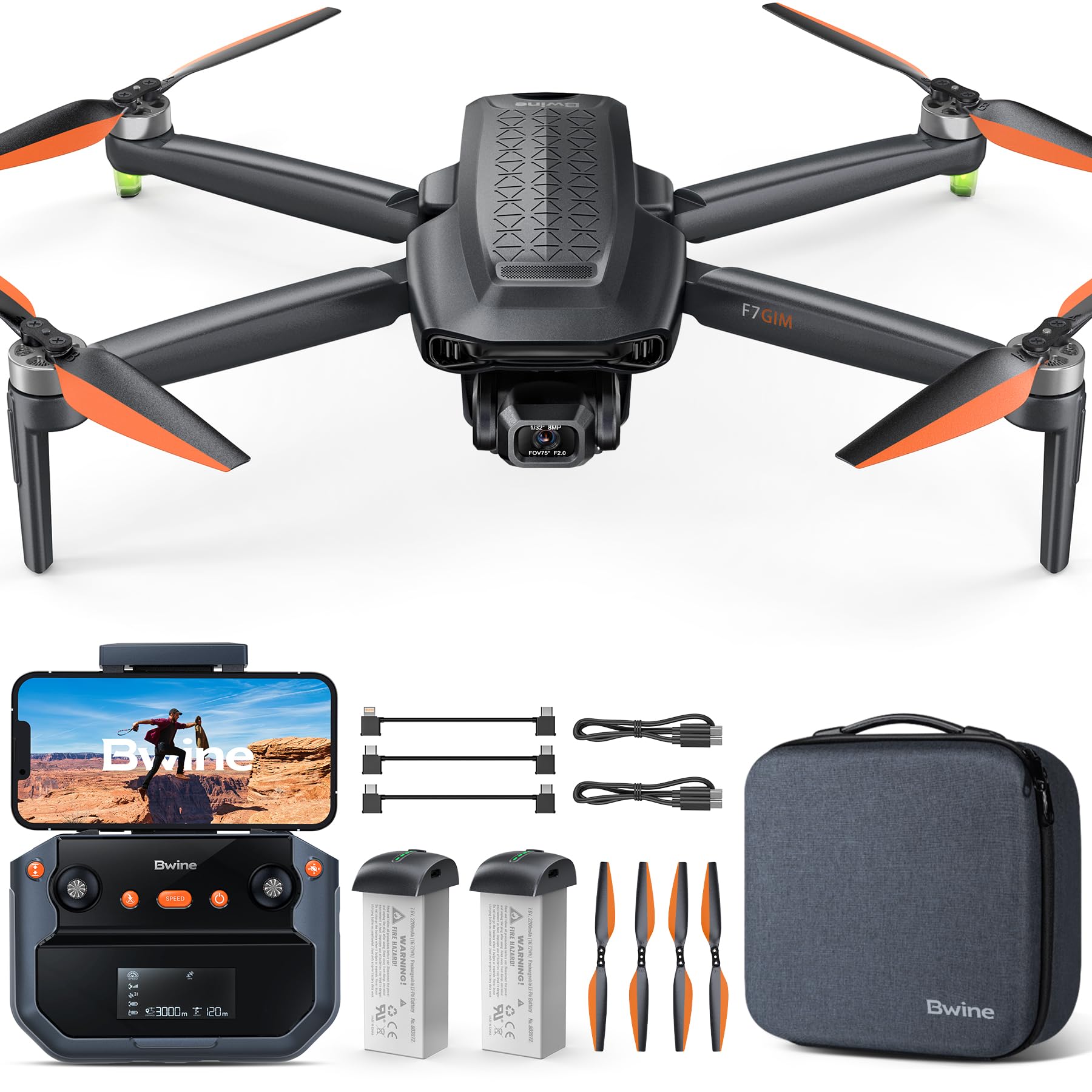 Bwine F7GIM 6K Photo Drone with Camera for Adults, 3-Axis Brushless Gimbal, 4K/30fps Video, GPS Smart Control, Plus 70Mins Flight Time, 10000Ft FPV Digital Transmission and TOF Safety Support