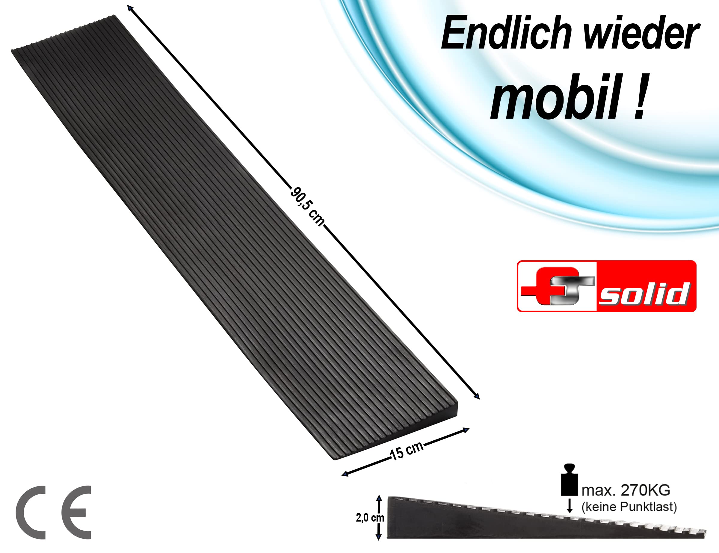 Rampa do drzwi, 2,0 cm, gumowa, dla wózków inwalidzkich, dziecięcych i skuterów