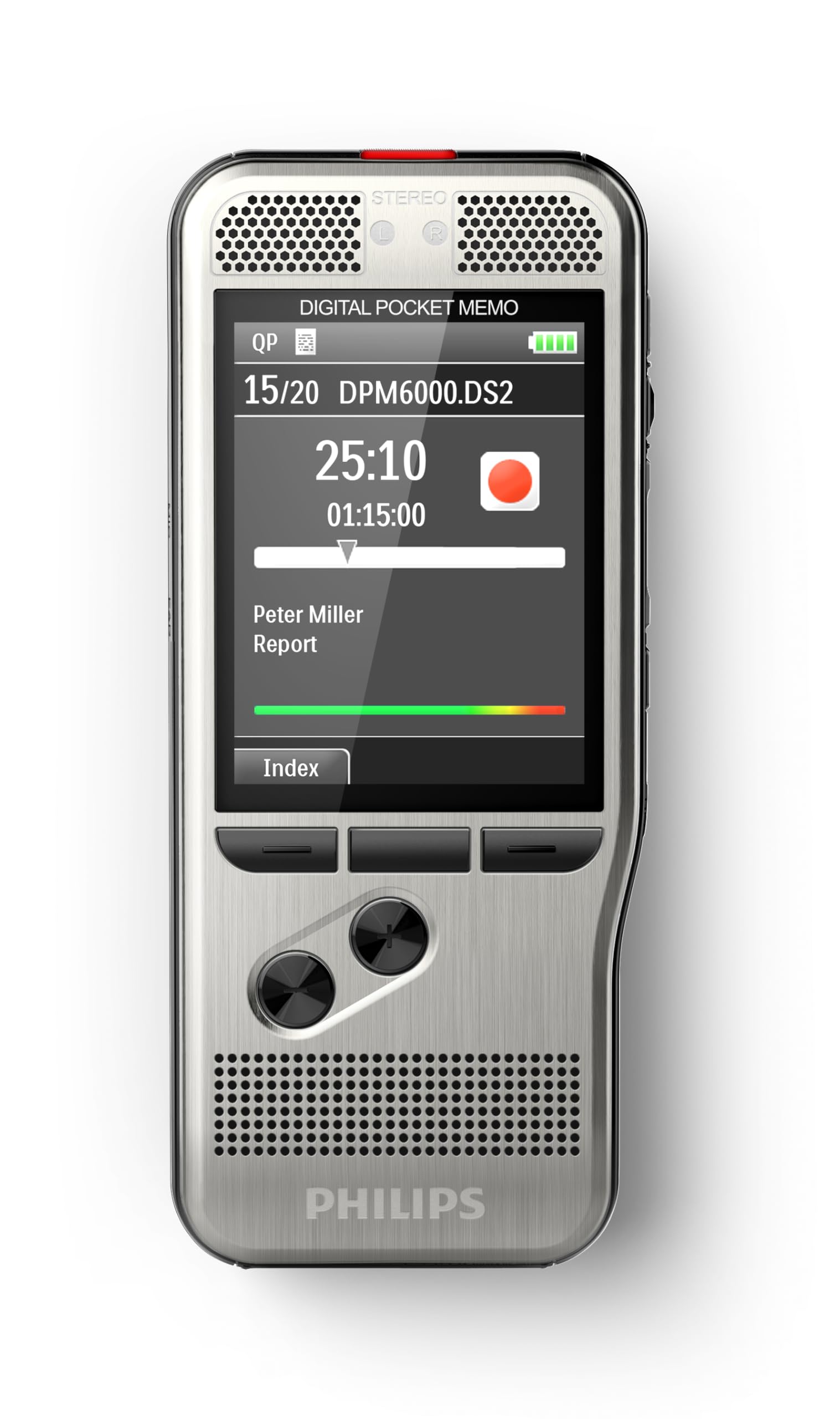 PocketMemo Recorder SpeechExec DPM6000/02 Push Button Professional Dual Microphone Rechargeable Battery Colour Display