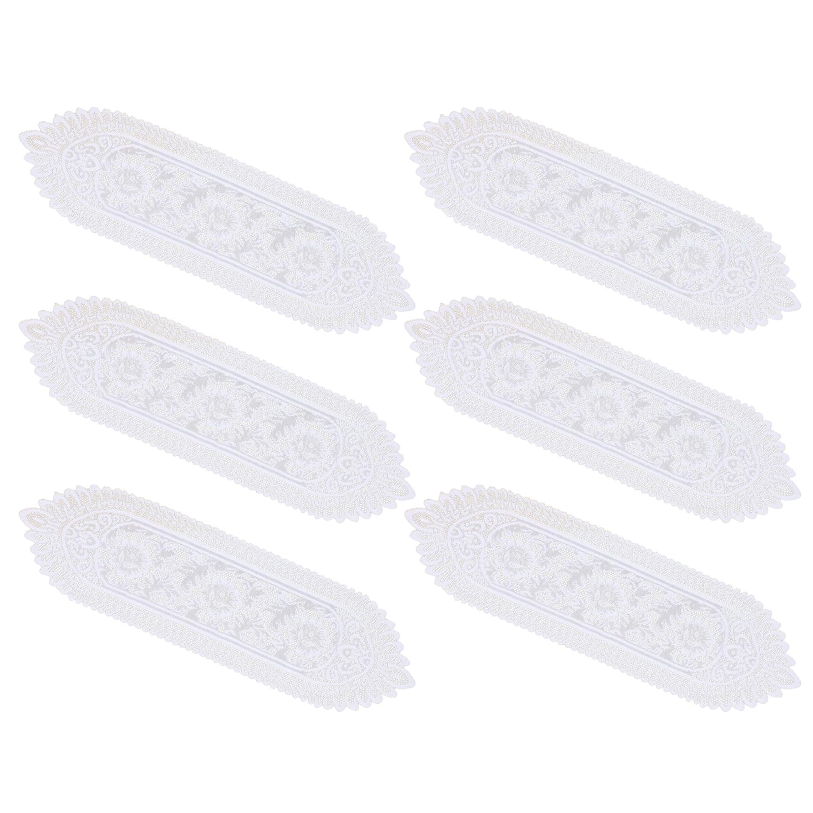 Msioytog 6Pcs Elegant Lace Table Runners Set Crocheted Floral Design Dresser Scarf Doilies for Dining Wedding Party Decoration White Lace Tablecloth