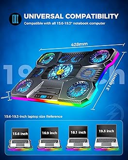 ChillCore Laptop Cooler, 9 Fans RGB Lights, 15.6-19.3 Inch Laptops, Blue