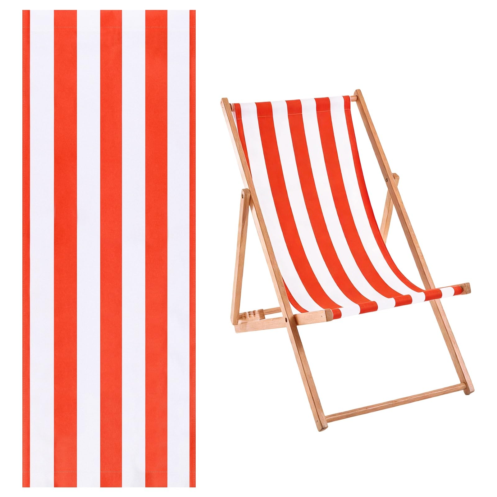M METERXITY Beach Sling Chair Replacement Canvas, 16x44.5 Inch Folding Lounge Chair Fabric for Beach/Sunbathing/Courtyard/Garden, Outdoor Furniture Cloth [Striped Red, Only Replacement]