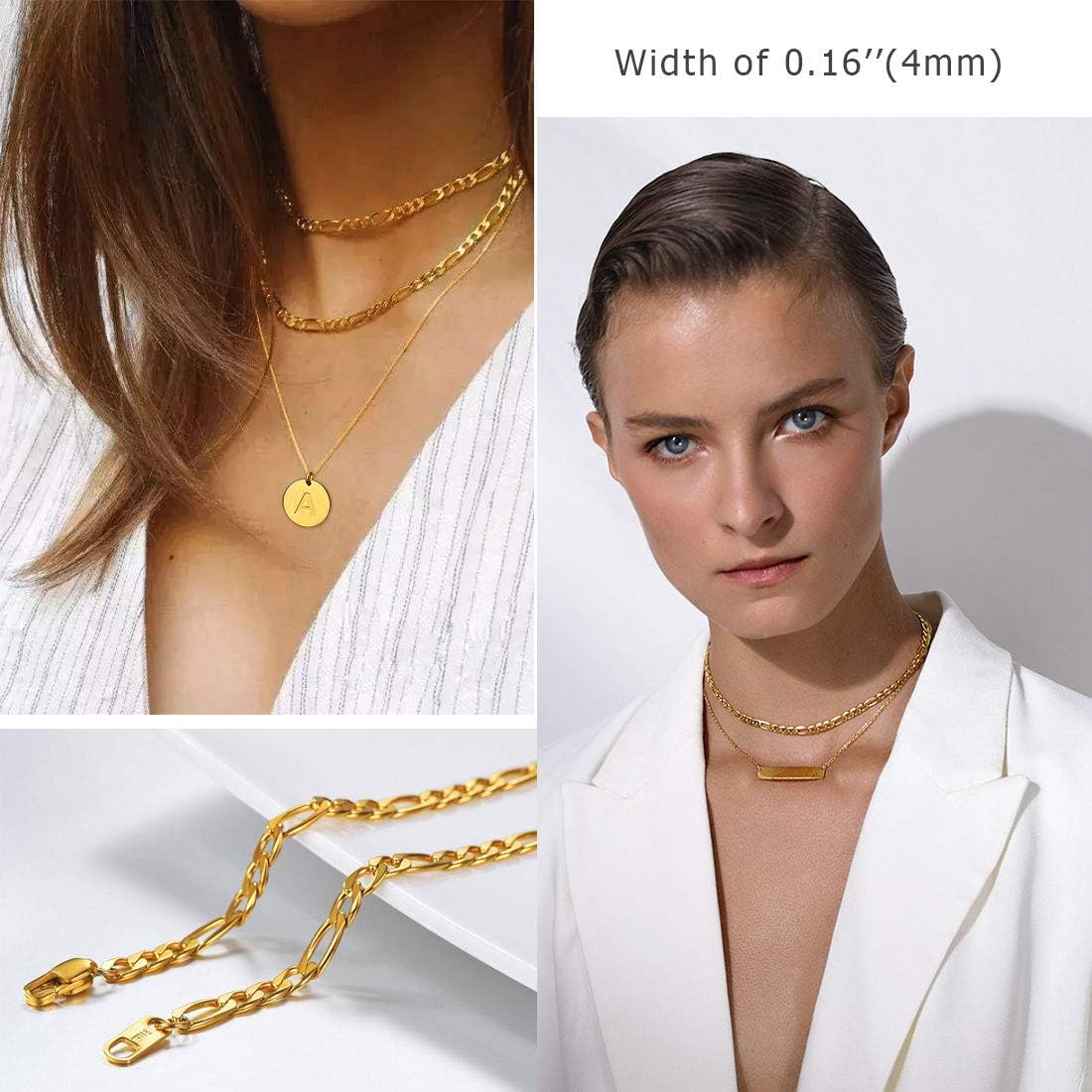 Miniatura 3 de PROSTEEL 316L Stainless Steel Figaro Chain Necklace for MenWomen, Black18K Real Gold Plated, 4mm to 13mm, 14inch to 30inch, Come Gift Box