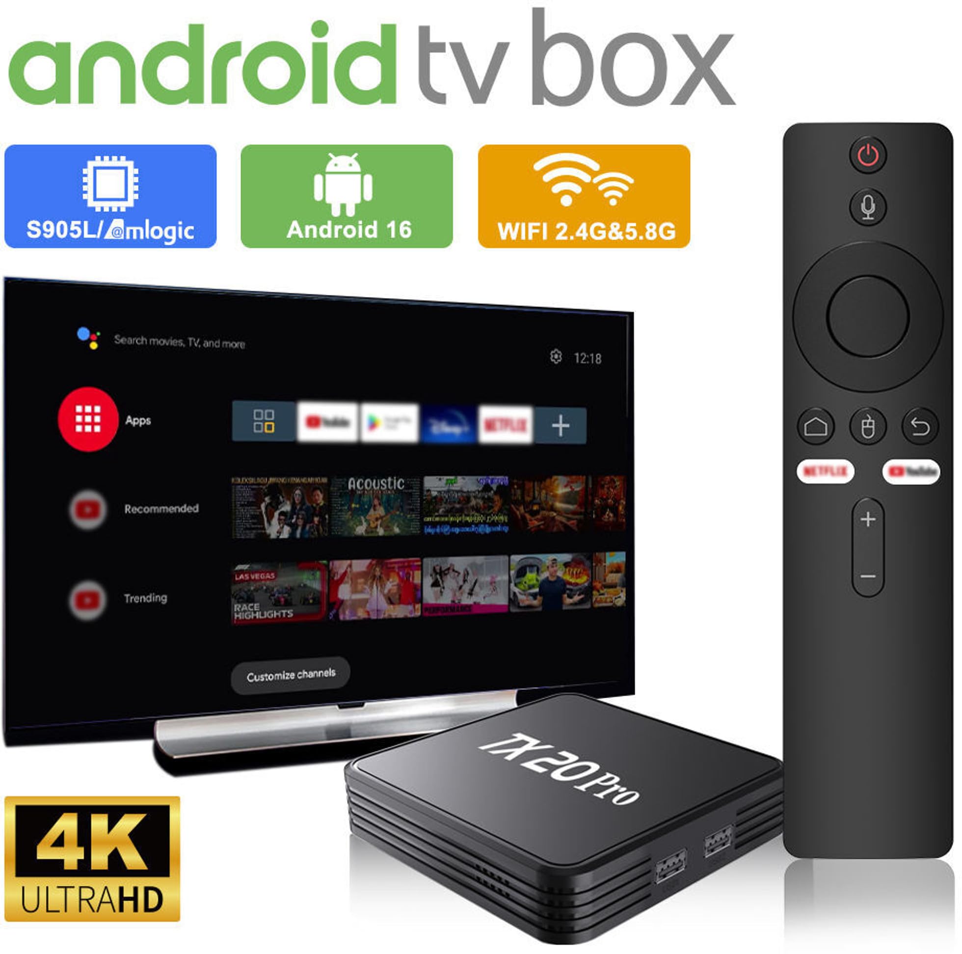 Android テレビボックス TX20 Pro Android Smart TV Box, 4K Ultra HD, 8Gb Ram/128gb ROM