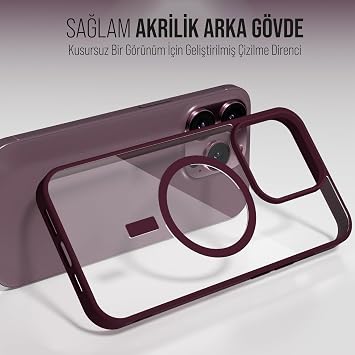 Case for iPhone Camera Protected Transparent Color Case with Magsafe Wireless Charging Feature (iPhone 12 Pro Max Claret Red)
