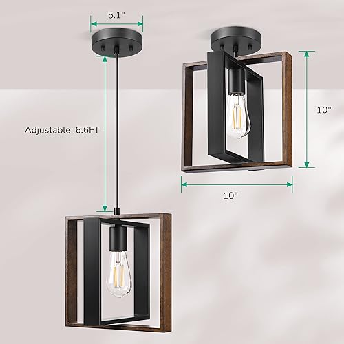 Miniatura 4 de EDISHINE Lámpara colgante de granja, lámpara colgante rústica con grano de madera y acabado negro, iluminación colgante para isla de cocina,