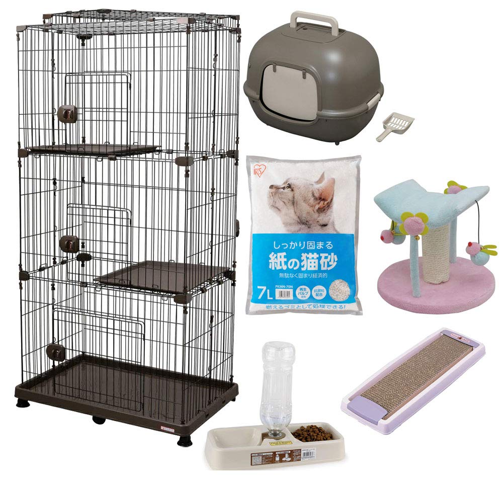 Amazon | 広々キャットケージ 3段 PEC-903 スターターセット ブラウン
