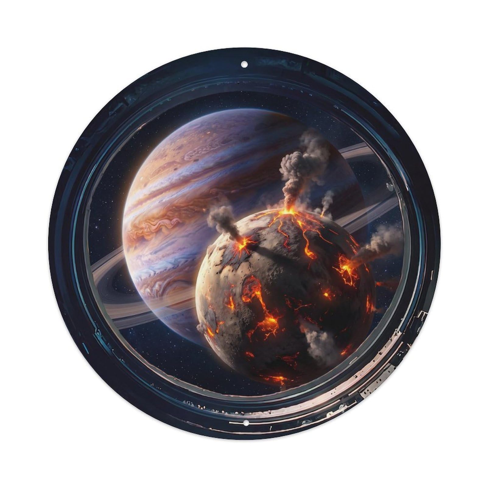 Volcanic Moon Orbiting Giant View Metal Tin Sign