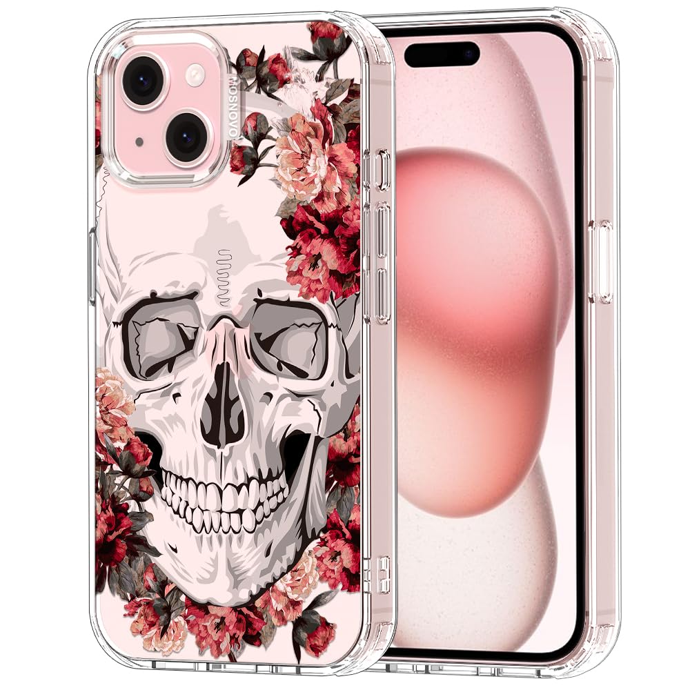 MOSNOVO Case for iPhone 15, [Buffertech 6.6ft Military-Grade Drop Protection] [Anti Peel Off Tech] Clear TPU Bumper Phone Case Cover Design - Red