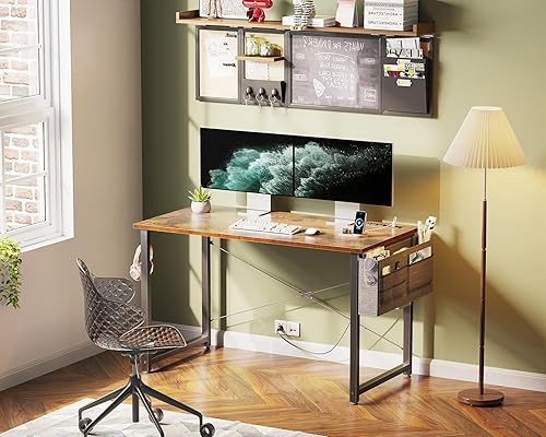 Miniatura 2 de KKL Escritorio pequeño con tomas de corriente y puerto USB, escritorio para computadora para oficina en casa y juegos, estilo simple y moderno,