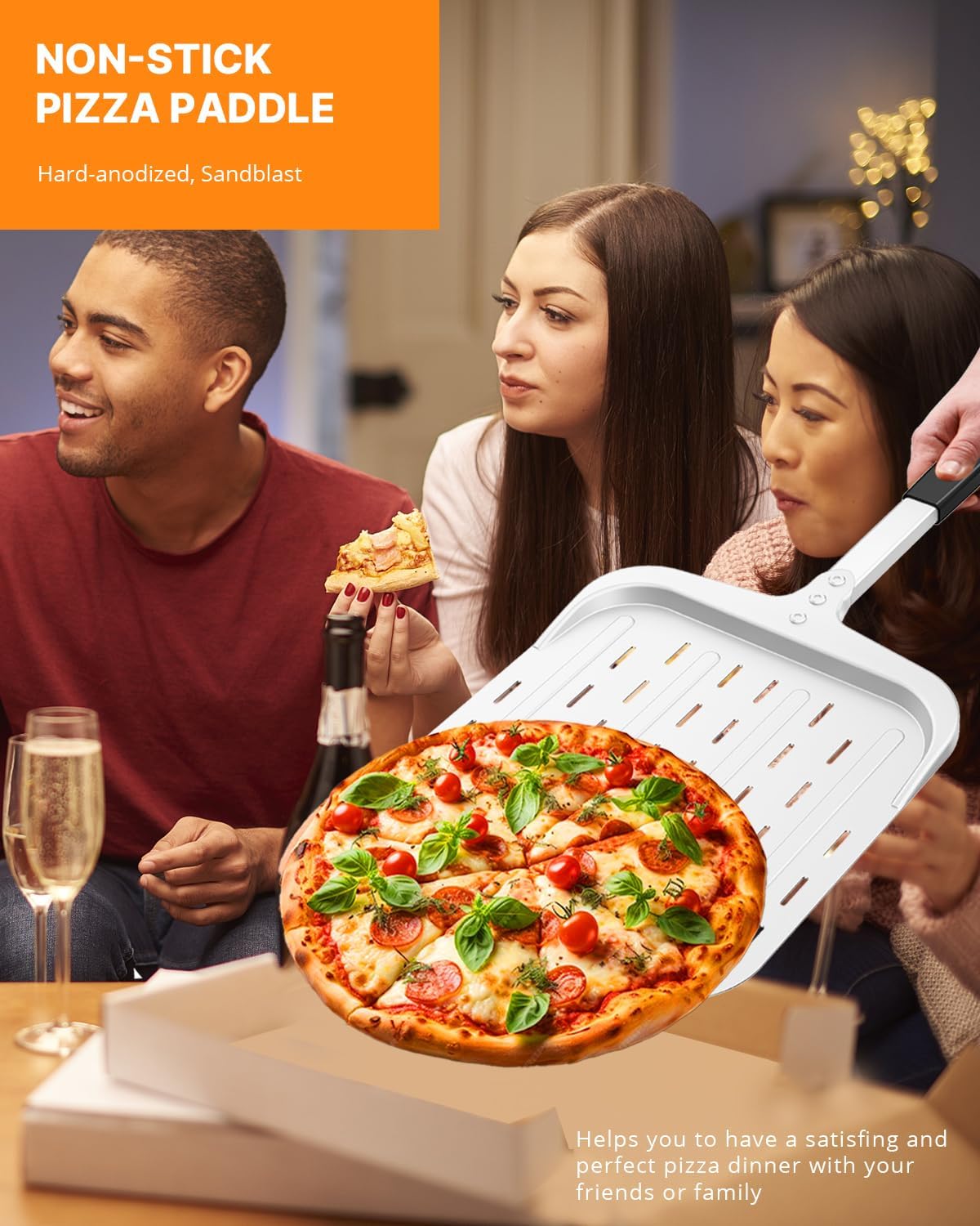 Pizza Peel 12 Inch, Aluminum Pizza Paddle (12x13.7'') with Perforated Design & Heat-Resistant Handle, Lightweight Professional Baking Tool for Pizza Oven & Grilling, Pizza Oven Accessories