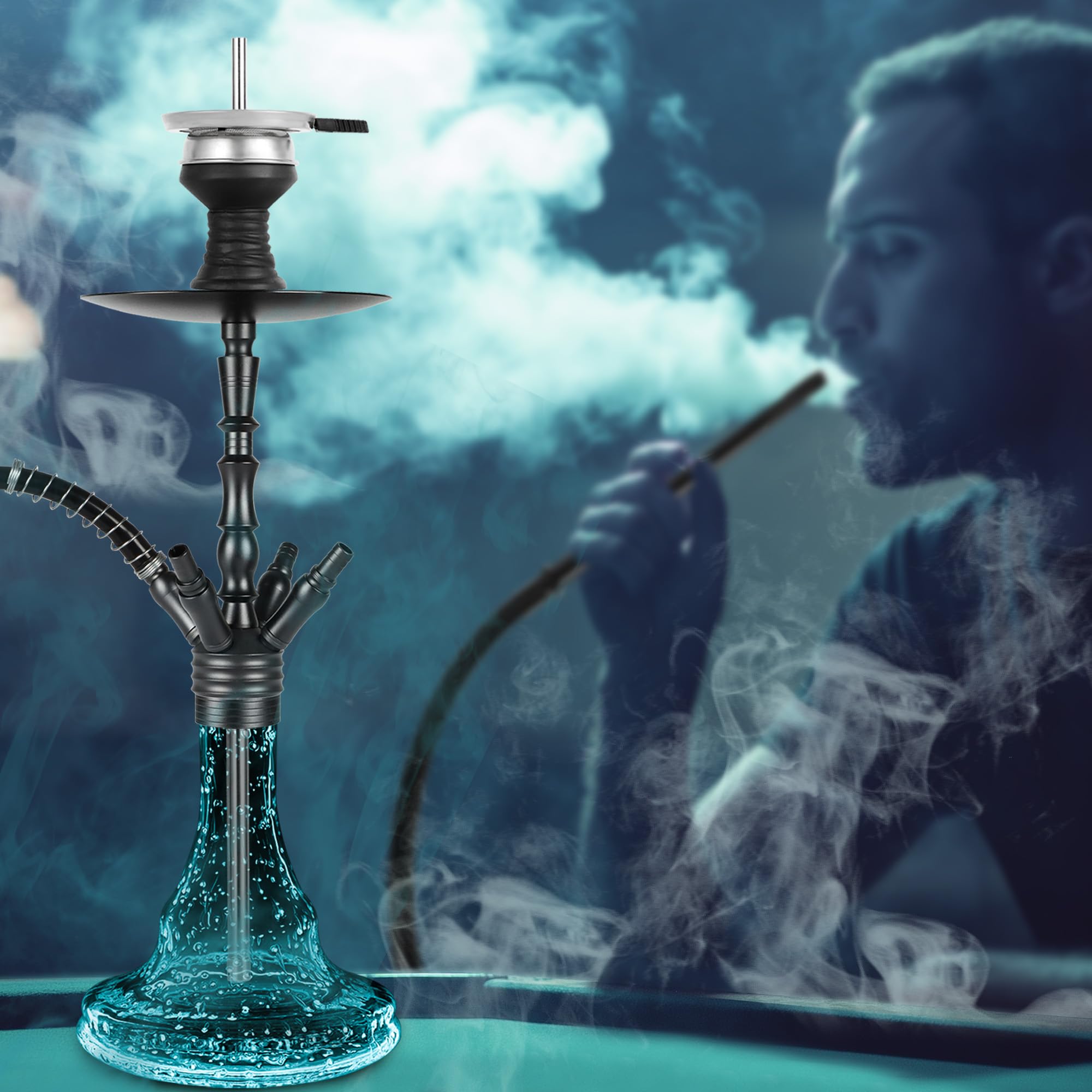 HOOKAH Narghilè Raccordi Narghilè medio in alluminio e tubo in pelle, narghilè tubi e maniglie con testa in narghilè, Shisha Bowl (nero)
