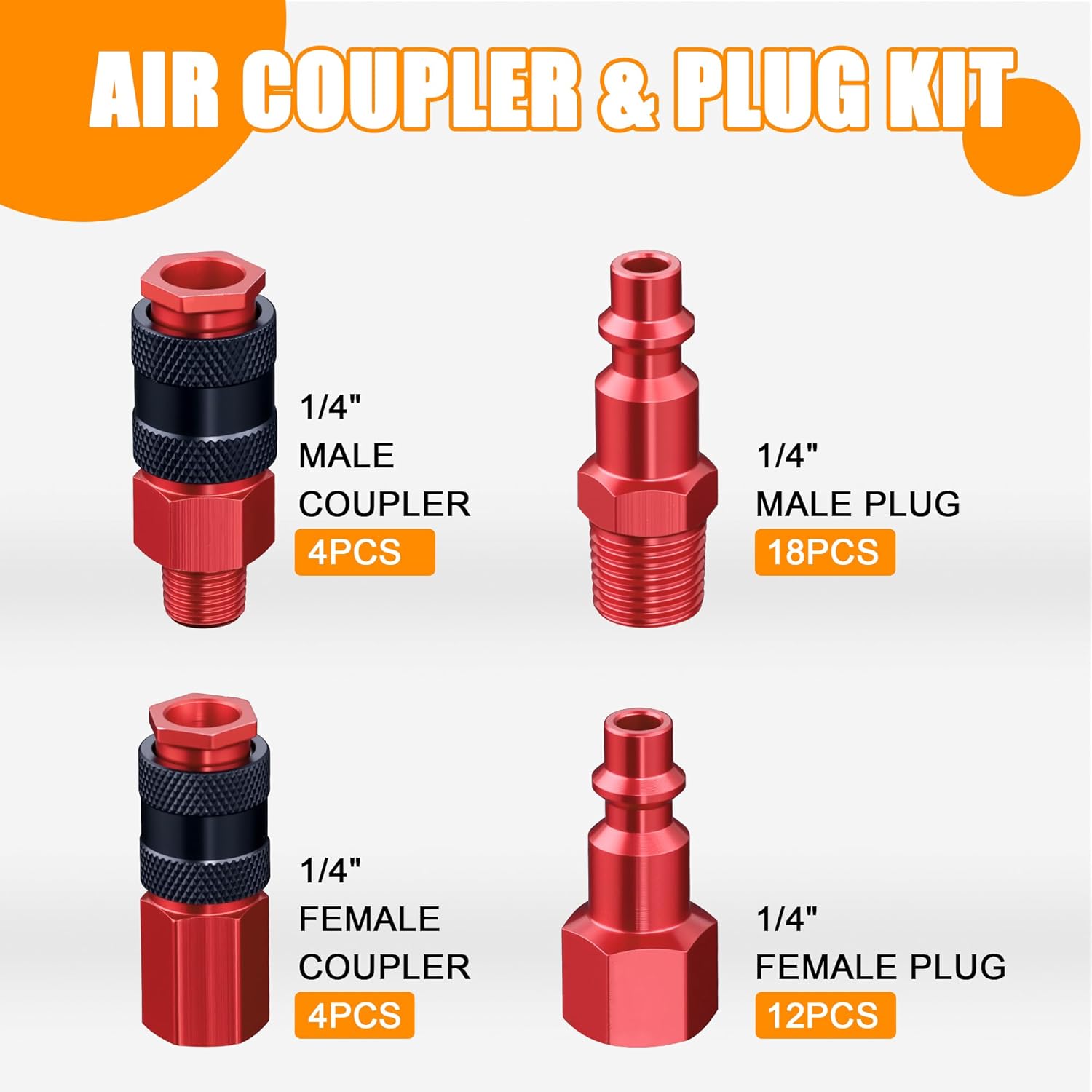 40 PCS Universal 1/4" Air Coupler and Plug Kit,1/4 Inch Lightweight Aluminium Quick Air Hose Fittings Set for Air Compressor Accessories