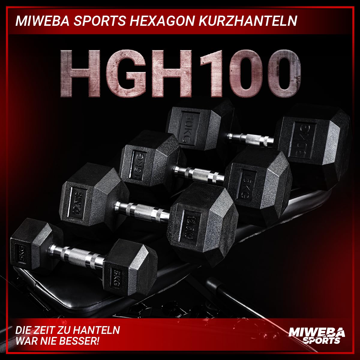 Miweba Sports Hexagon Hanteln HGH100 | 2,5-30kg - 𝐏𝐫𝐨𝐟𝐢 Hantel - Hantelset - Kurzhanteln - Gusseisen - Ergonomischer Griff - Einzelhantel - Hantel Set - Dumbbell