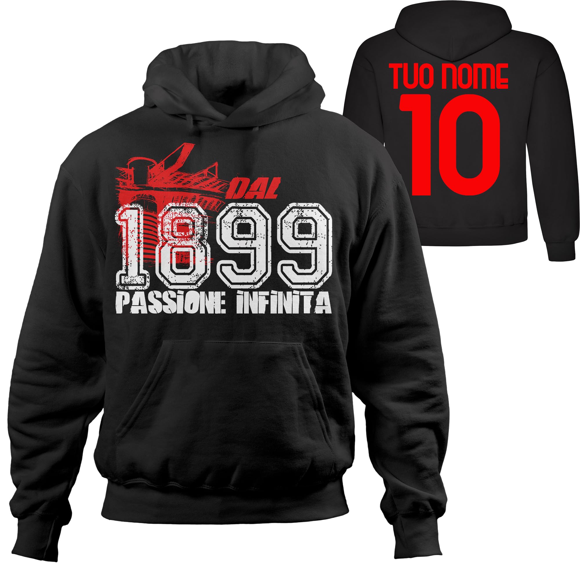 Felpa Sportiva Celebrativa Passione Infinita Milano con Cappuccio Regolabile Cotone Felpato Made in Italy
