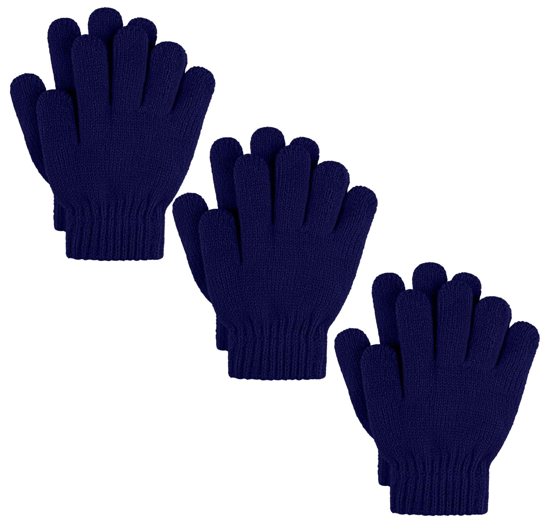 FAIRY TRENDZ Pack of 3 Thermal Gloves, Men Women Warm Knitted Winter Gloves, Soft Fleece Lined Full Finger Cold Weather Outdoor Use (Navy)