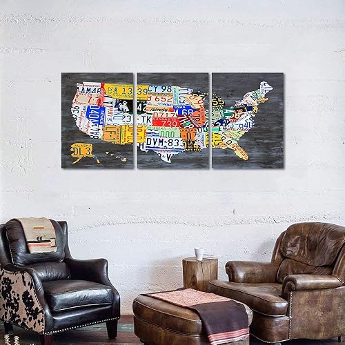 Miniatura 2 de MAMAGO Lienzo decorativo para pared, diseño de mapa de Estados Unidos, 3 paneles, fondo de madera, mapa de Estados Unidos, imagen y póster, arte