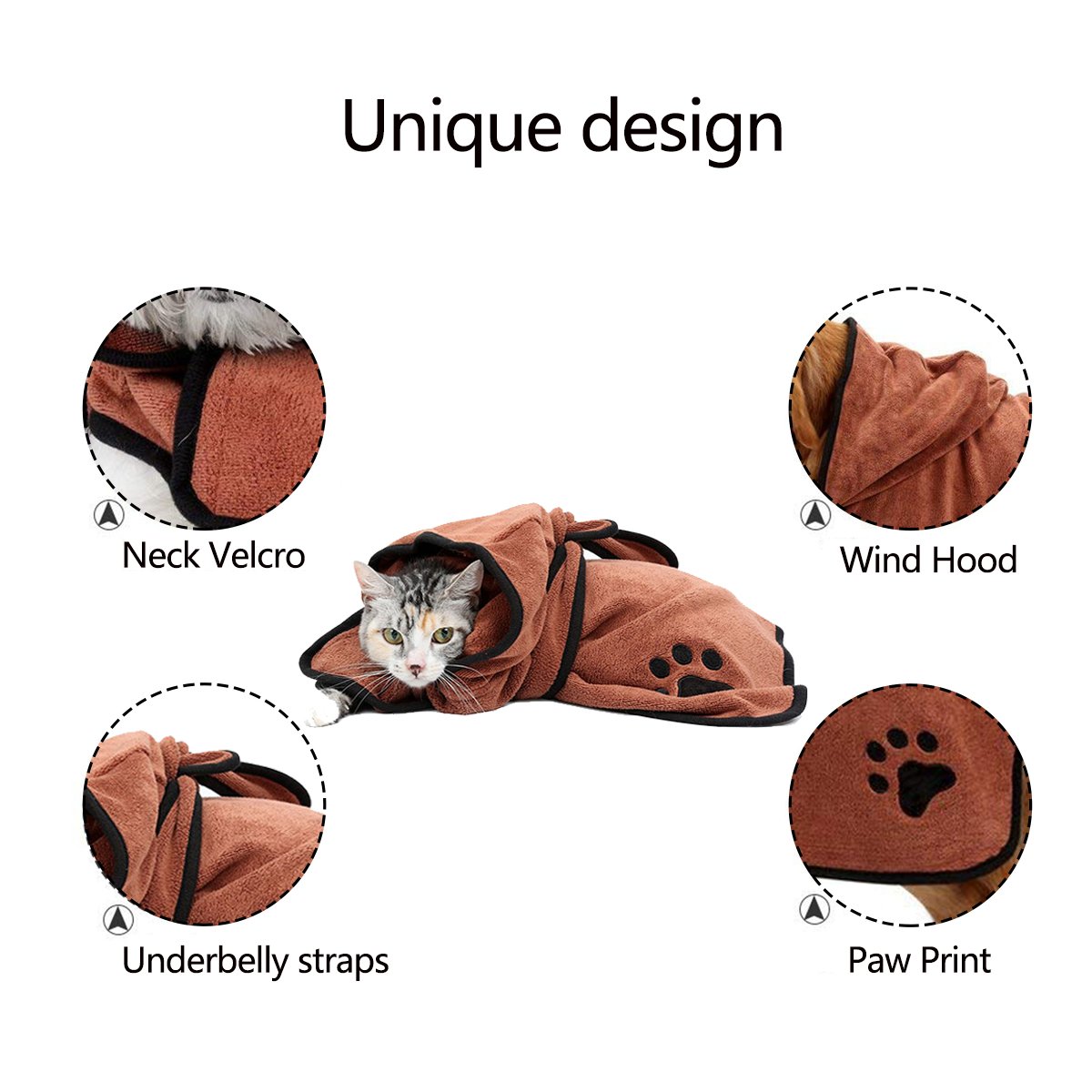 PETCUTE Peignoir de Bain Chien Super Absorbante en Microfibre,Peignoir pour Chien Lavable avec Capuchon et Sangle,Serviette de Bain pour Chien Séchage Rapide,pour la Pluie,la Douche,Caffe,L