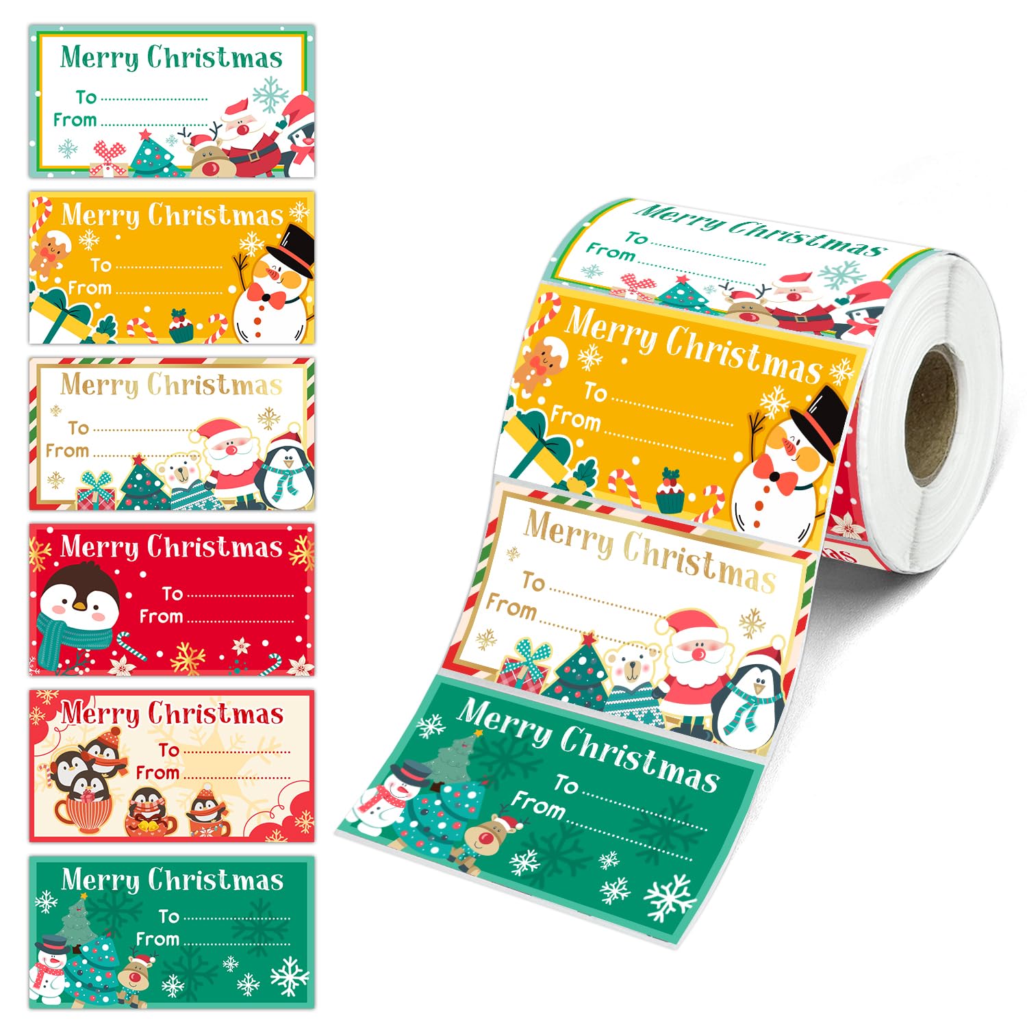 Christmas Penguin Gift Tags for Present, Name Labels for Xmas Wrapping, Santa Stickers for Gift Bags with 500 Tag, Xmas Tag for Package Decor,