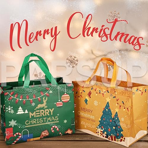 Miniatura 7 de PARSUP 16 bolsas de regalo de Navidad, bolsas de Navidad con asas, bolsas de regalo de Navidad, bolsas de Navidad multifuncionales no tejidas para