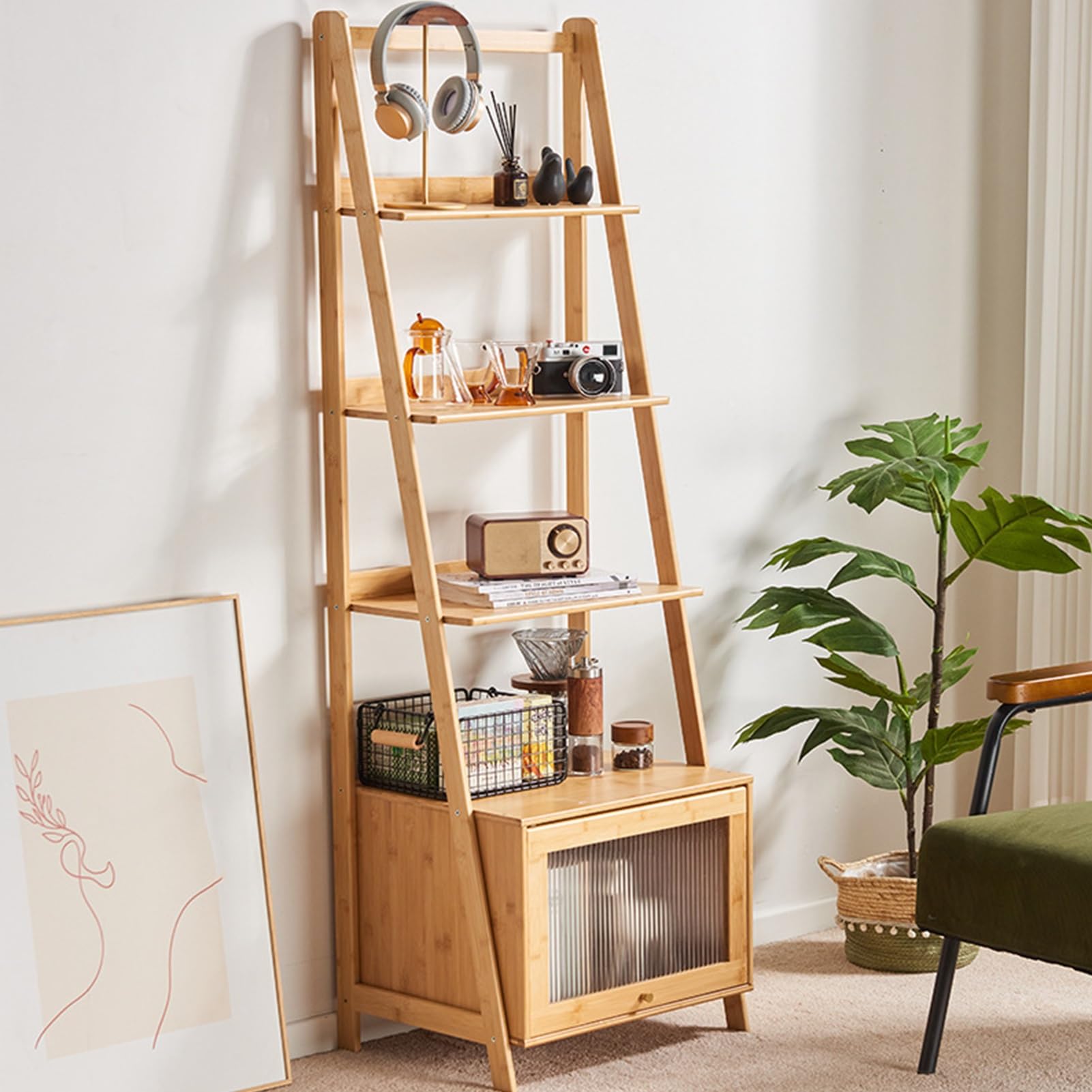 Maydear Bambus-Leiterregal, 4 Ebenen – Freistehend, Schlankes Design Für Wohnzimmer, Büro & Mehr