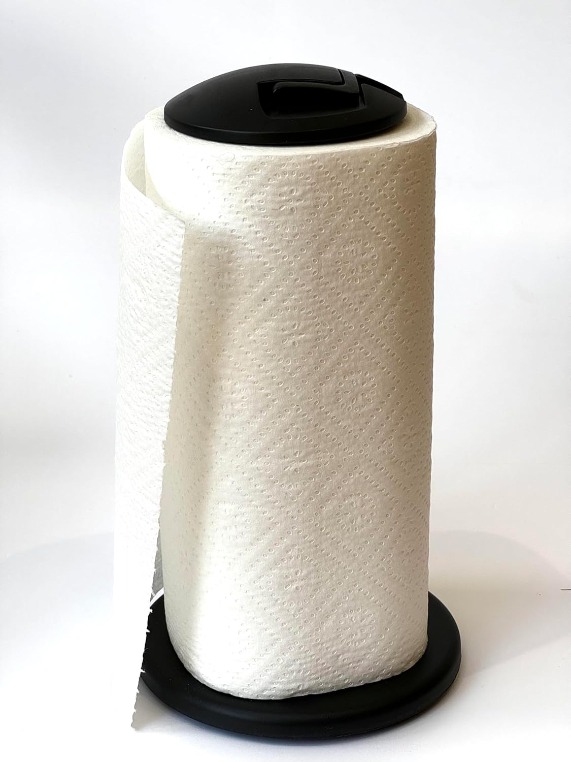 Qwirol Porte-Rouleau de Cuisine Noir avec Frein Breveté – Utilisation à Une Main, Hauteur Ajustable 19–25 cm, Base Lestée Anti-Dérapante, Design Belge - Image détaillée