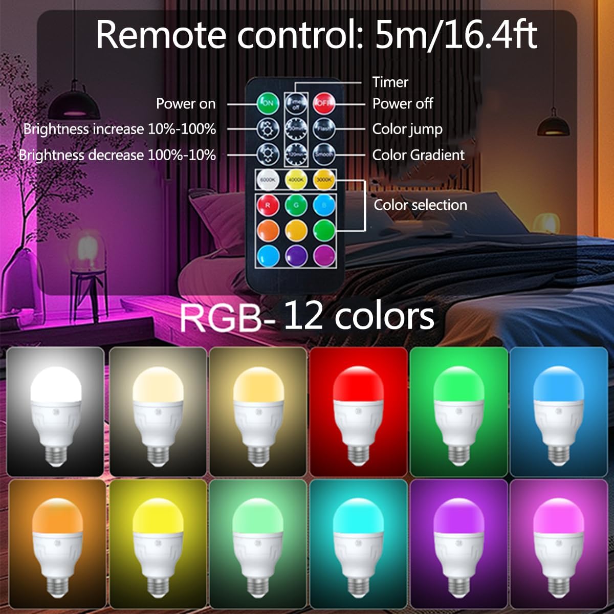 E26 Auto Charge Light Bulb with Battery Backup Bulb,Remote Control and Timer for Sconces and Lamps, E26 and USB Charging for Non-Hardwired Fixture, 3 Color Temperatures and 9 RGB Colors (RGB 2pack)