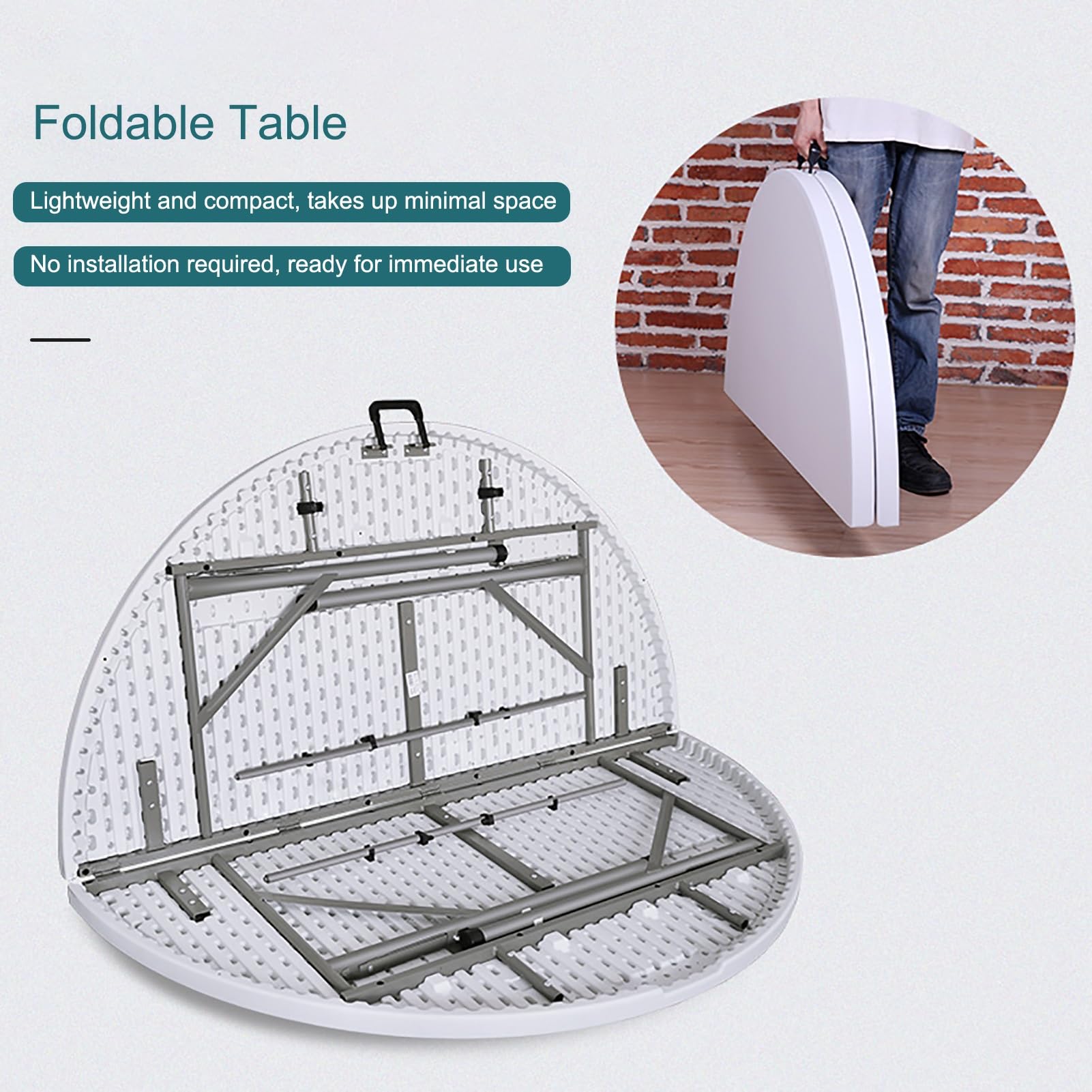 Tavolo pieghevole portatile resistente, tavolo da pranzo pieghevole a metà, con borsa per il trasporto, ideale per feste, pranzi, matrimoni, eventi, picnic, interni ed esterni (blu, 152 cm/59,8 poll
