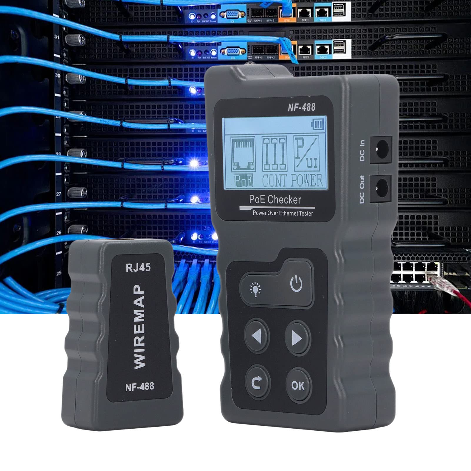 Yosoo Health Gear Tester Sieci POE, Tester ABS Power Over Ethernet z Zakresem Testowym od 0 do 60 V od 0 do 3 A, Kontrola Usterek Kabla CAT5 CAT6, Wykrywanie 802.3af dla Instalatorów Sieci i