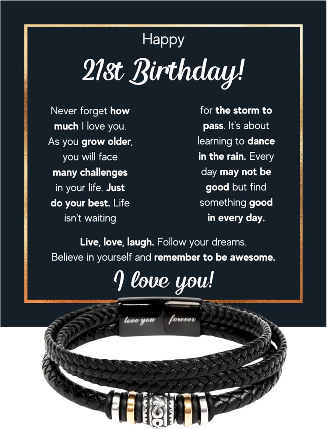 Happy 21st Birthday Gifts for Him | Cuban Bracelet Gift From Mom & Dad | Birthday Bracelet Gifts for Son, Grandson, Nephew, Boyfriend With Heartfelt Message Card & Gift Box