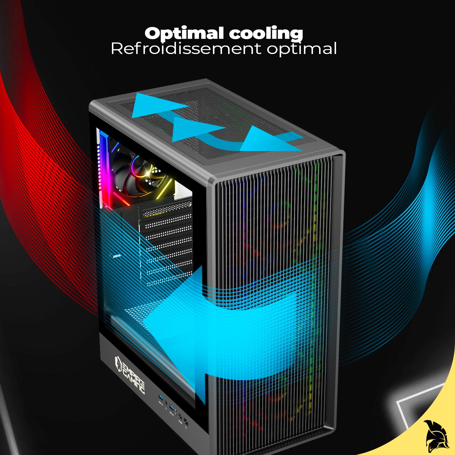 EMPIRE GAMING EC256 - Case PC Gaming Mid Tower ATX/mATX/ITX, frontale Airflow, 4 Ventole ARGB 120 mm Preinstallate + HUB PWM, Vetro Temperato, GPU 325 mm, Watercooling 240 mm, 2xUSB 3.0