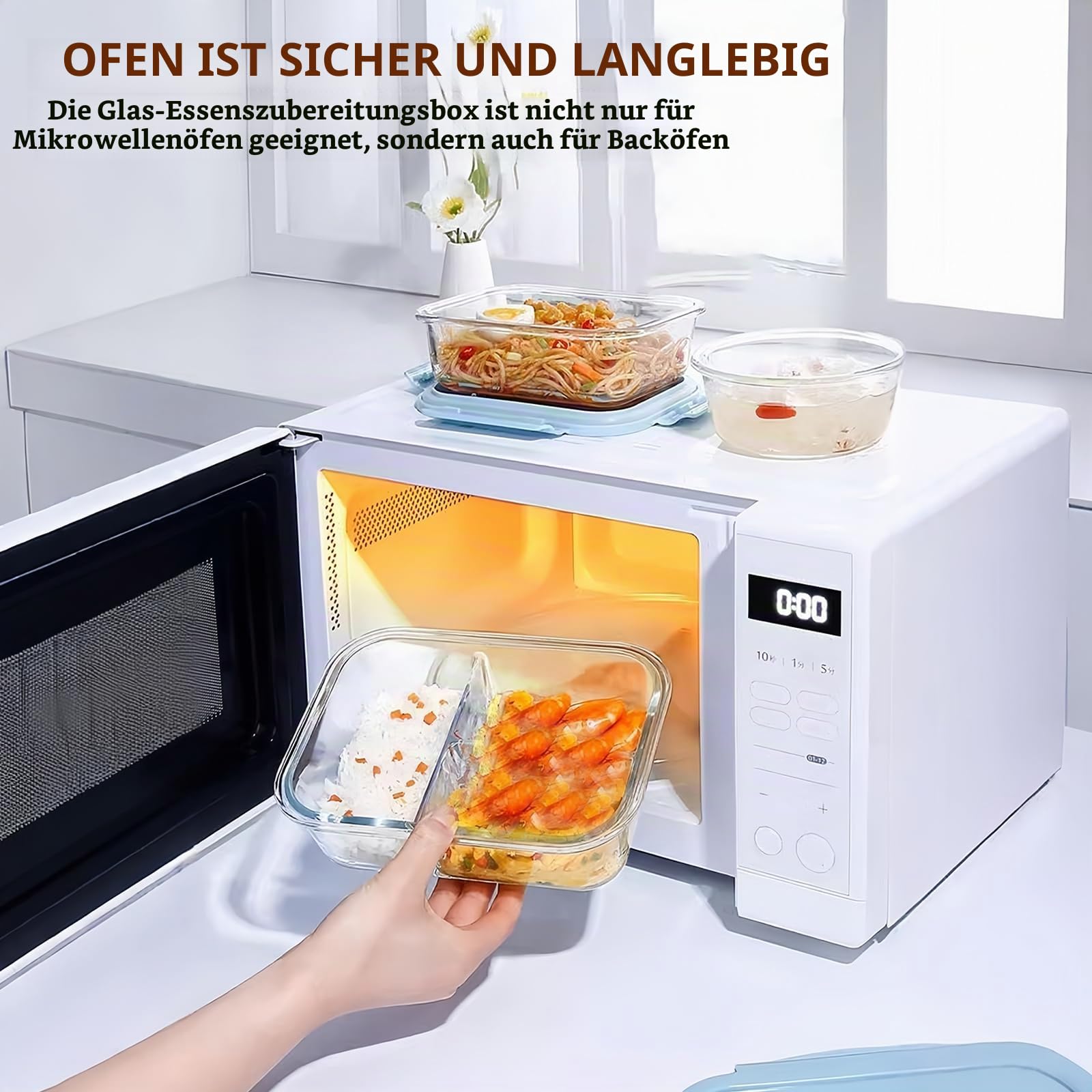 LEKEFETO 2 Stück Meal Prep Boxen Glas: Glasbehälter mit Deckel mit 2 Fächer, Glass Meal Prep Containers 1040ml, Glas Frischhaltedosen BPA-Frei, Luftdicht, für Spülmaschine, Mikrowelle, Ofen Küche, Haushalt & Wohnen