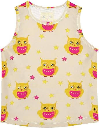 J JOYSAY Cartoon Owl Stars Beige Boys Tank Top Sleeveless Muscle Shirts Quick Dry Kids T-Shirts 3-15T
