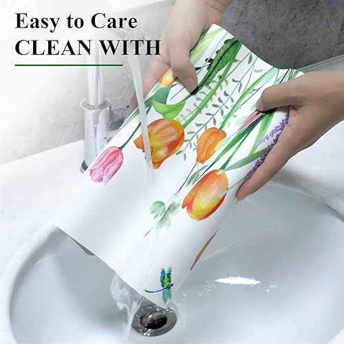 Miniatura 2 de U'Artlines Juego de 4 manteles individuales de PVC, diseño de tulipanes y mariposas, resistentes al calor, resistentes al calor, impermeables, para