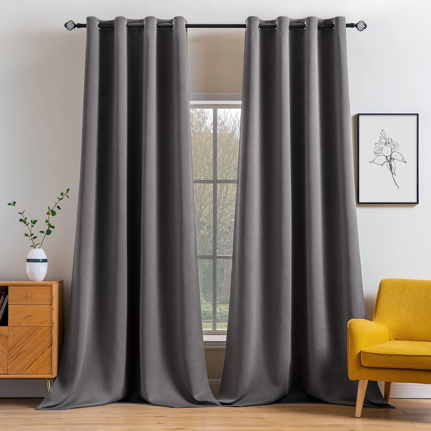 MIULEE Blackout Curtains 96 Inches Long for Bedroom Living Room Thermal Insulated Room Darkening Grommet Top Solid Light Blocking Drapery Set of 2 Window Panels Grey Grey 52"W x 96"L (Pack of 2)