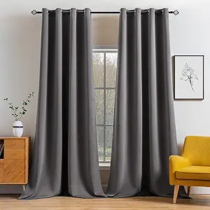MIULEE Blackout Curtains 96 Inches Long for Bedroom Living Room Thermal Insulated Room Darkening Grommet Top Solid Light Blocking Drapery Set of 2 Window Panels Grey