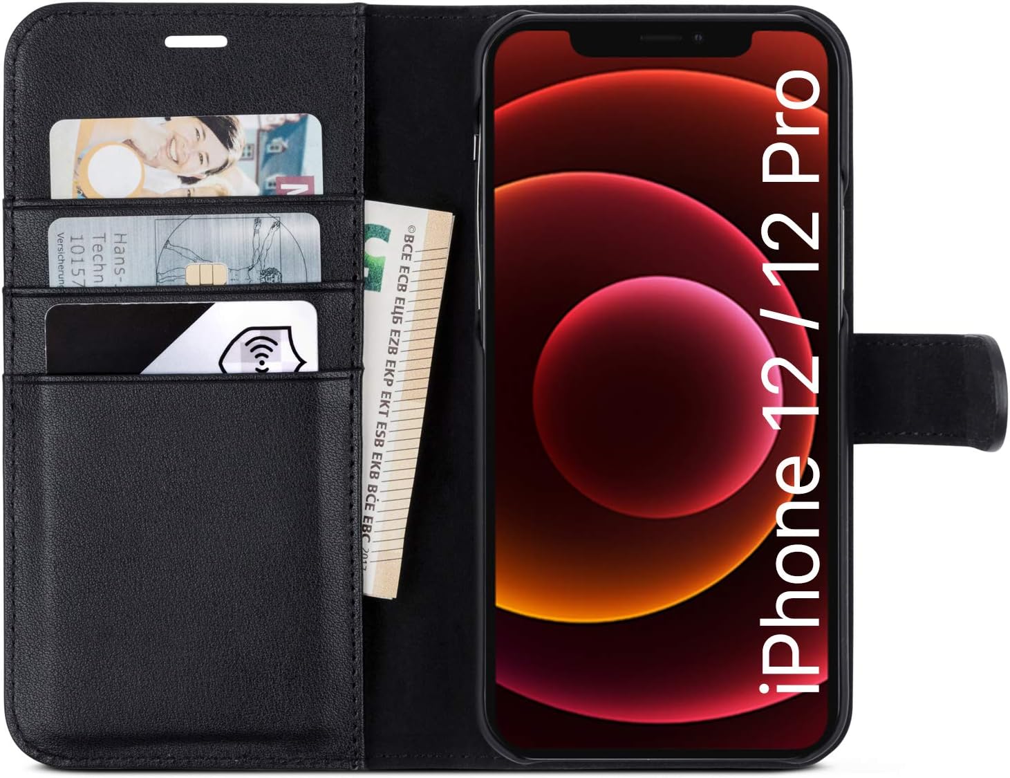 CASEZA Zurich Detachable Wallet Case for iPhone 12 / iPhone 12 Pro Black - Premium PU Leather 2in1 Flip Folio Book Cover for iPhone 12/12 Pro (6.1") - Wireless Charging Qi